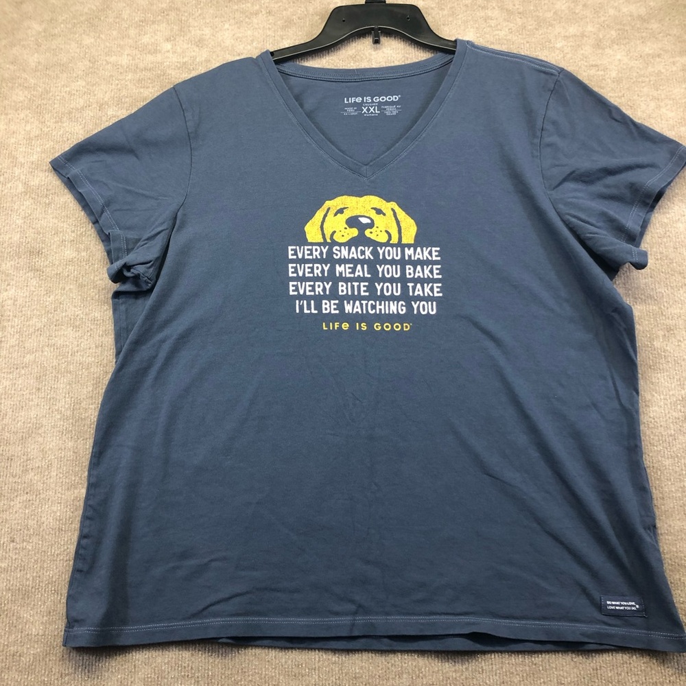 Life Is Good Crusher Tee V Neck Size XXL Has a Dog Face on The Front
